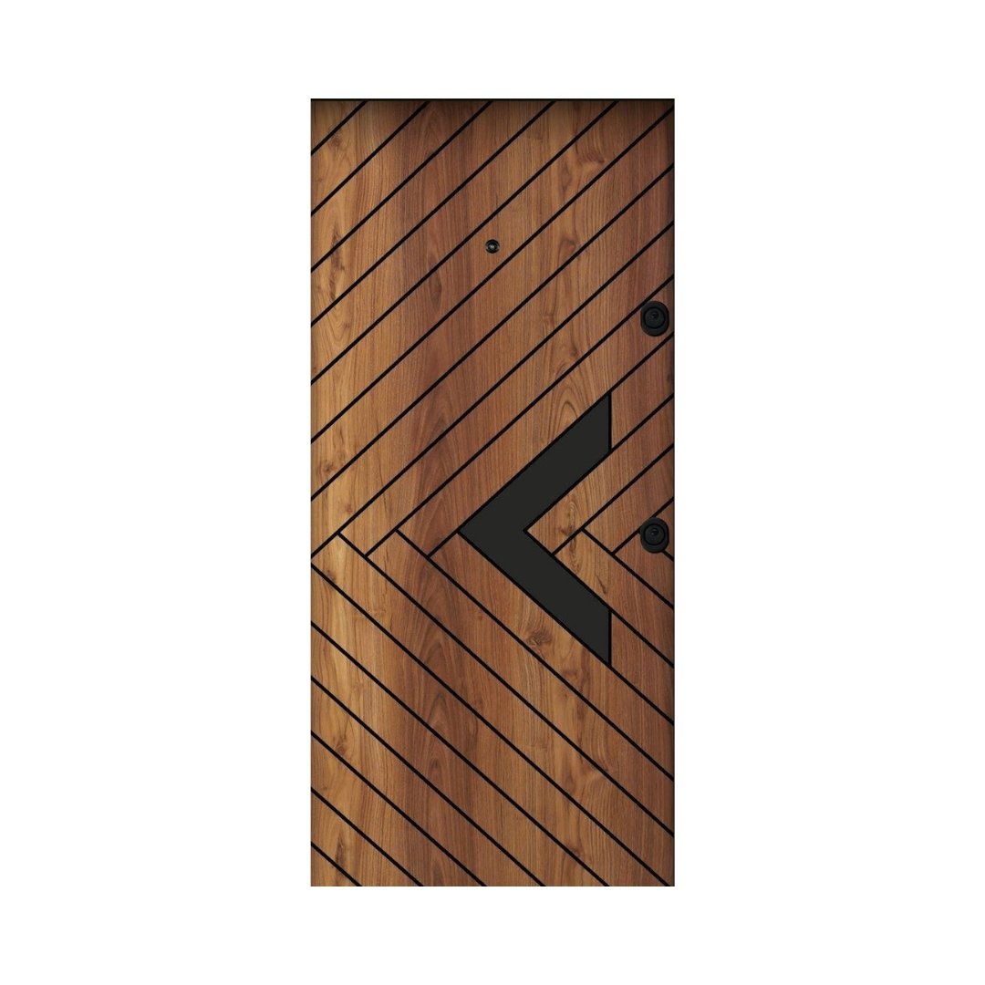 WD-M002 wooden door — designer geometric cnc design in two-tone laminate with CNC V-grooving