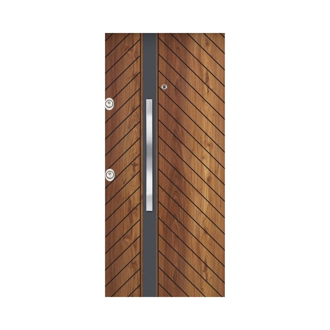 WD-M003 wooden door — designer geometric cnc design in two-tone laminate with CNC V-grooving
