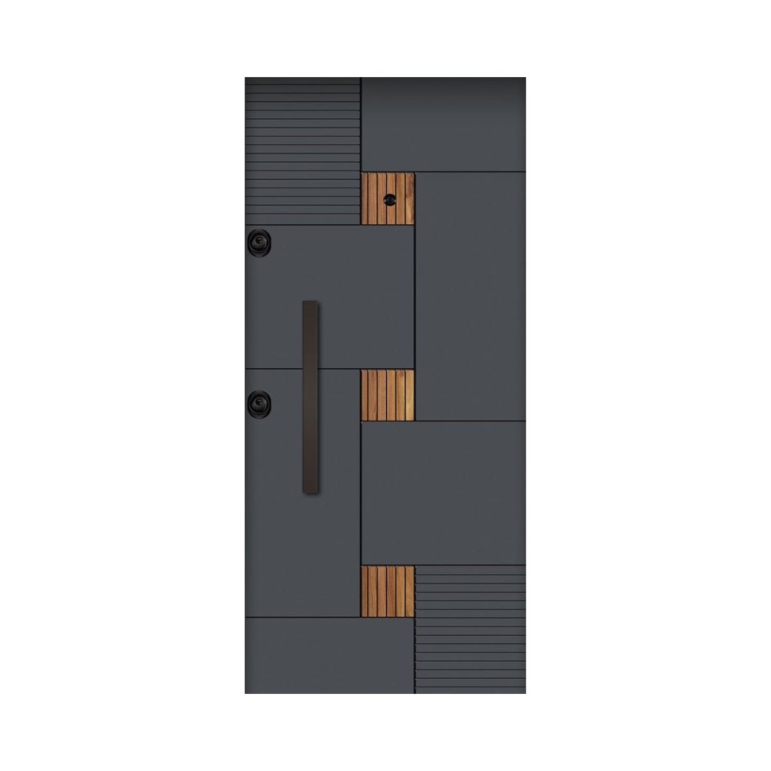 WD-M004 wooden door — designer geometric cnc design in two-tone laminate with CNC V-grooving