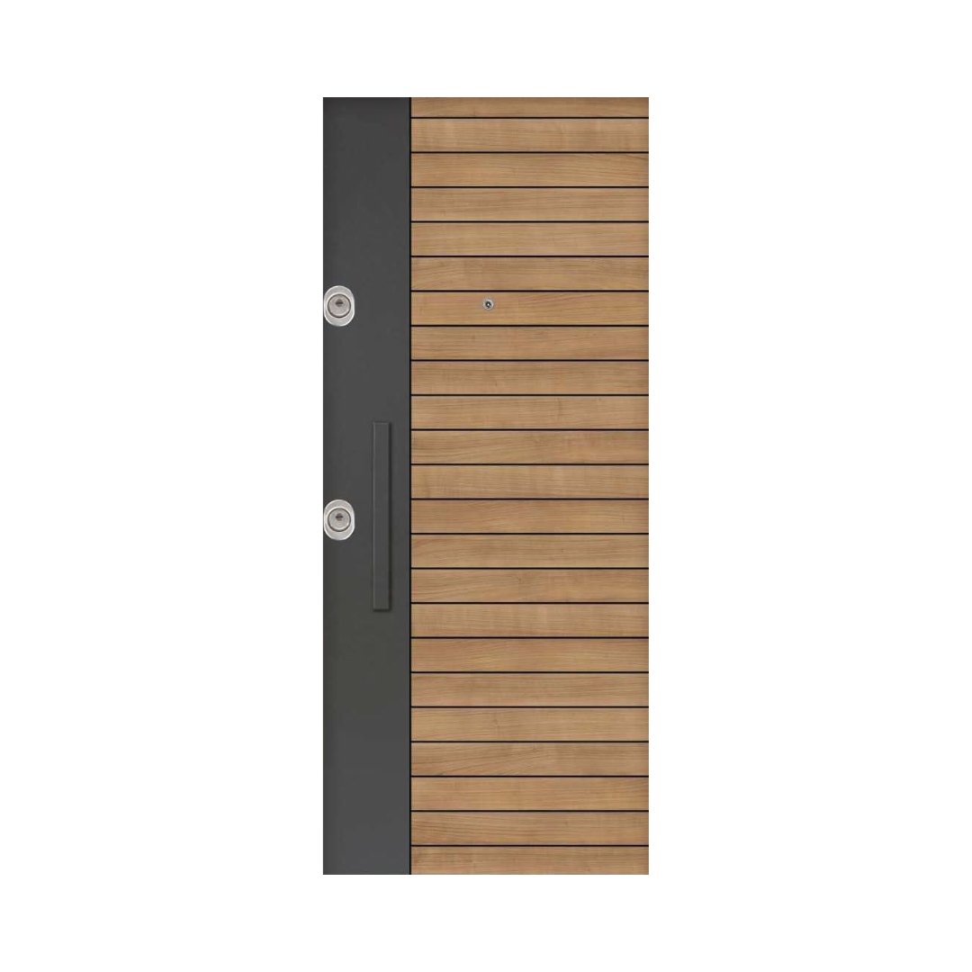 WD-M006 wooden door — designer geometric cnc design in two-tone laminate with CNC V-grooving