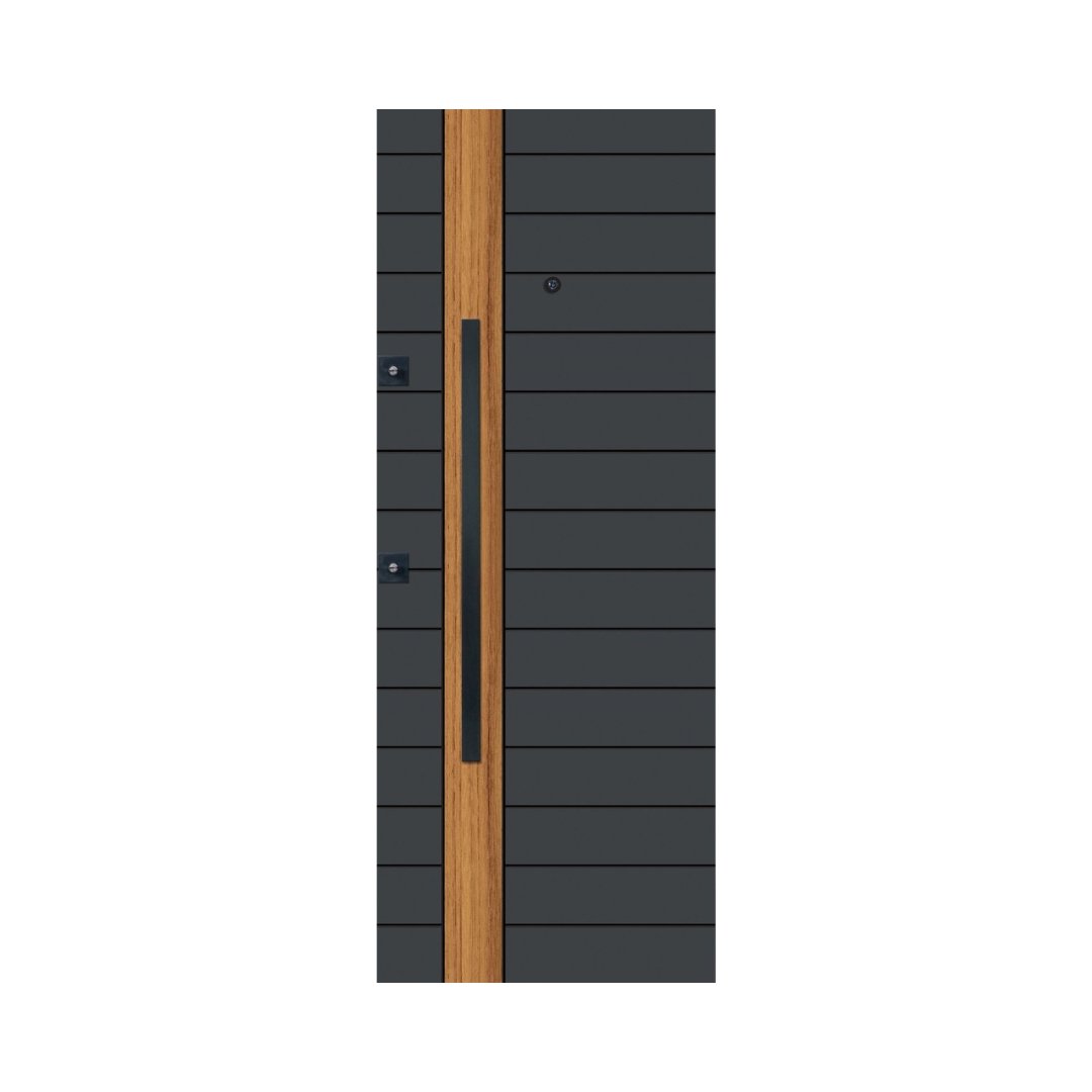 WD-M007 wooden door — designer geometric cnc design in two-tone laminate with CNC V-grooving
