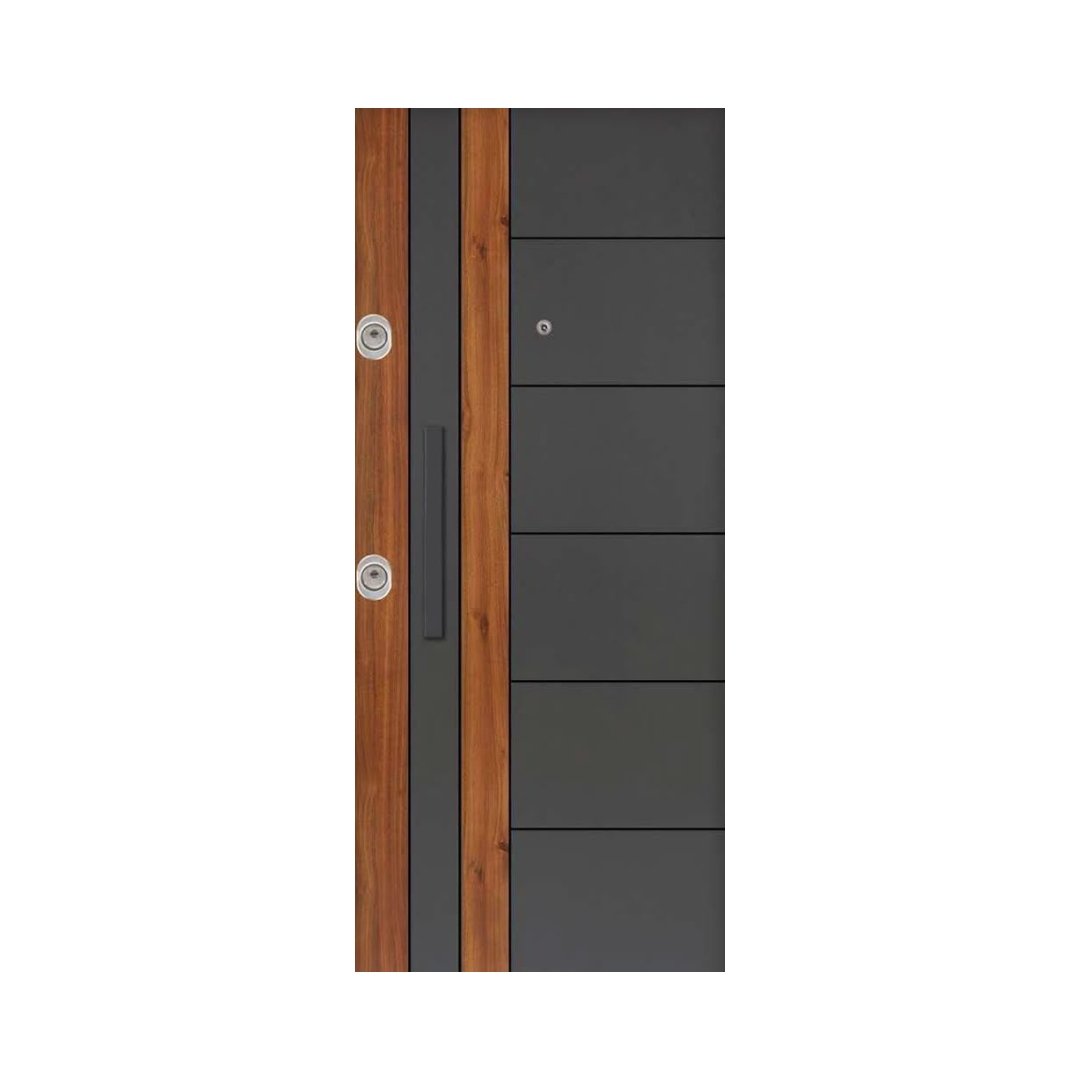 WD-M008 wooden door — designer geometric cnc design in two-tone laminate with CNC V-grooving