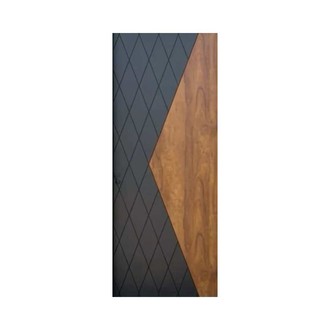 WD-M010 wooden door — designer geometric cnc design in two-tone laminate with CNC V-grooving