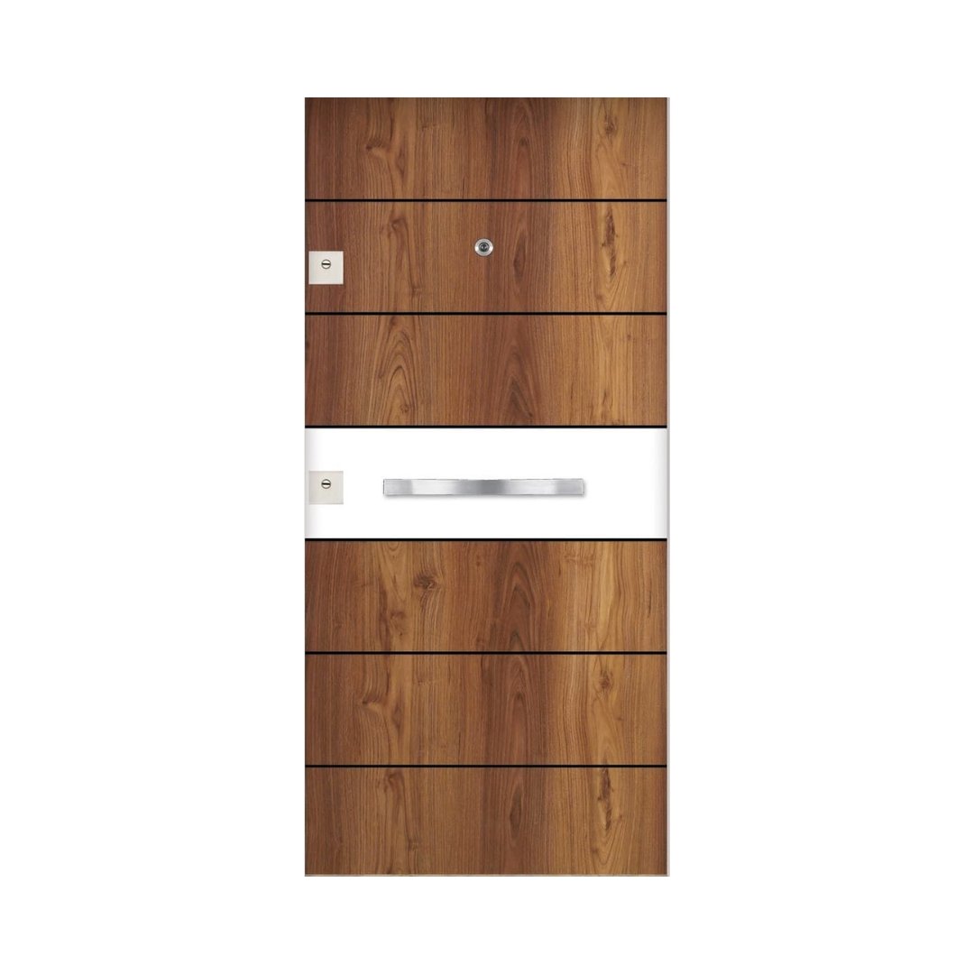 WD-M011 wooden door — designer geometric cnc design in two-tone laminate with CNC V-grooving