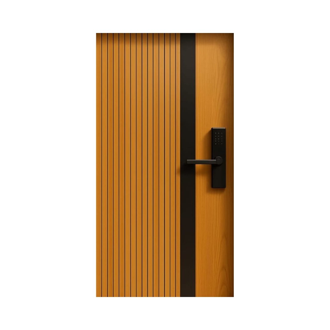 WD-M012 wooden door — designer geometric cnc design in two-tone laminate with CNC V-grooving