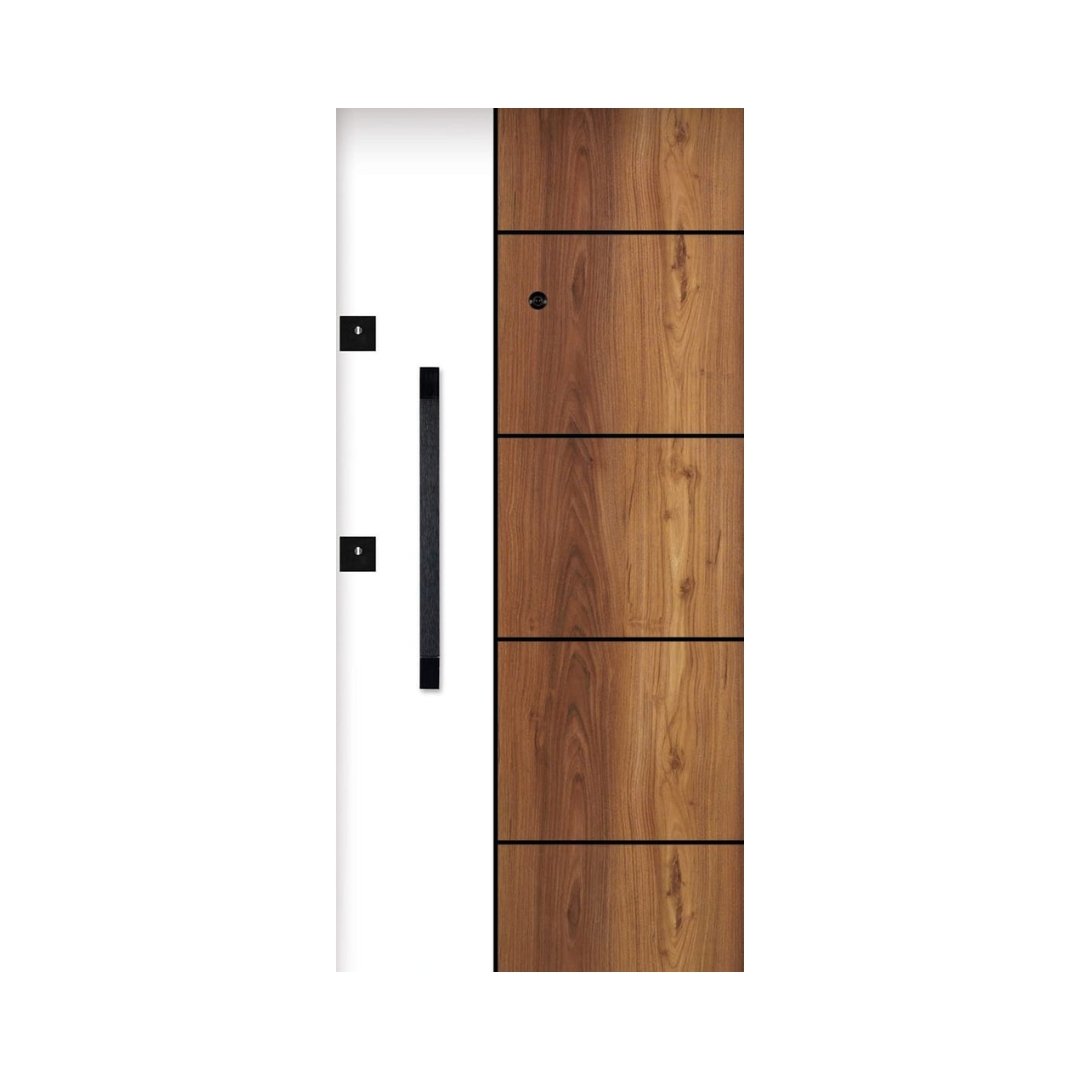 WD-M013 wooden door — designer geometric cnc design in two-tone laminate with CNC V-grooving