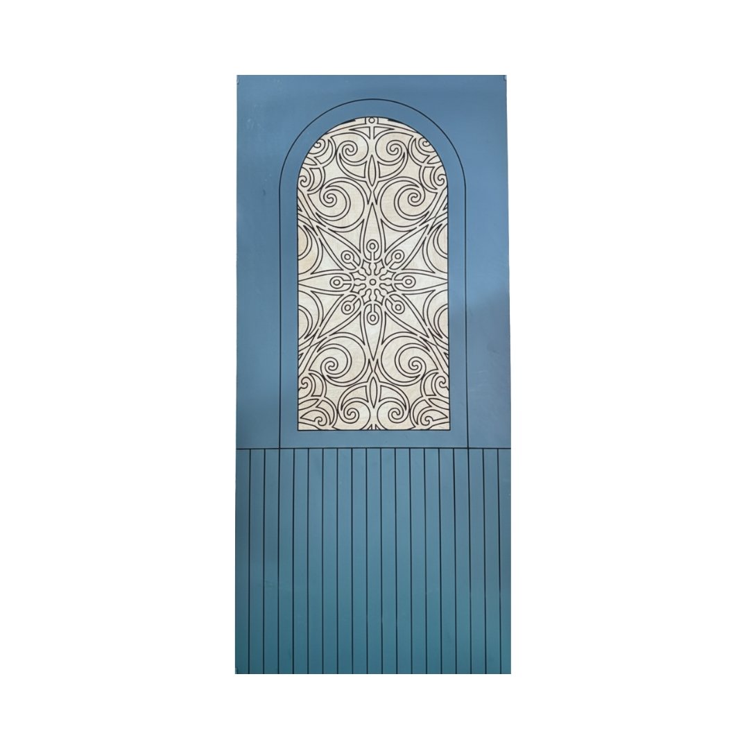 WD-M016 wooden door — designer geometric cnc design in two-tone laminate with CNC V-grooving