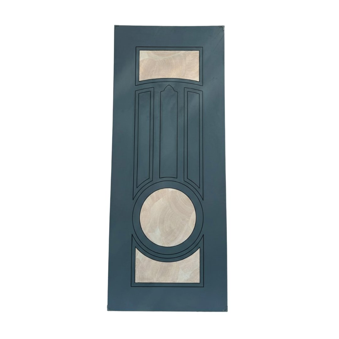 WD-M021 wooden door — designer geometric cnc design in two-tone laminate with CNC V-grooving