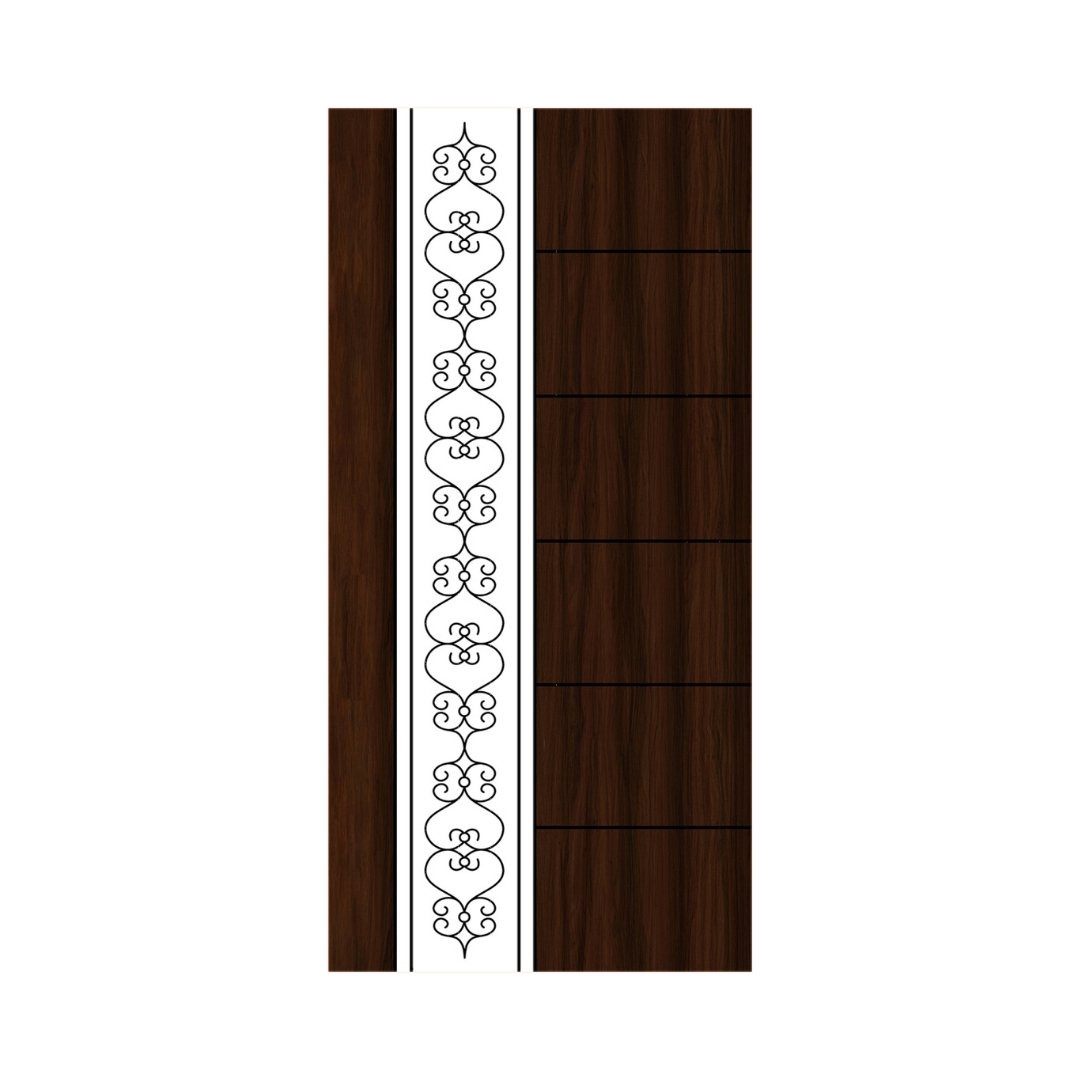 WD-M025 wooden door — designer geometric cnc design in two-tone laminate with CNC V-grooving