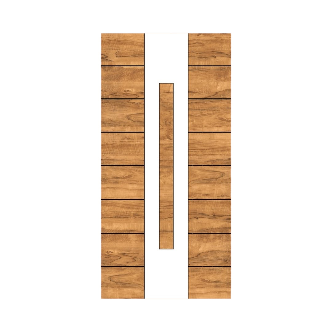 WD-M026 wooden door — designer geometric cnc design in two-tone laminate with CNC V-grooving