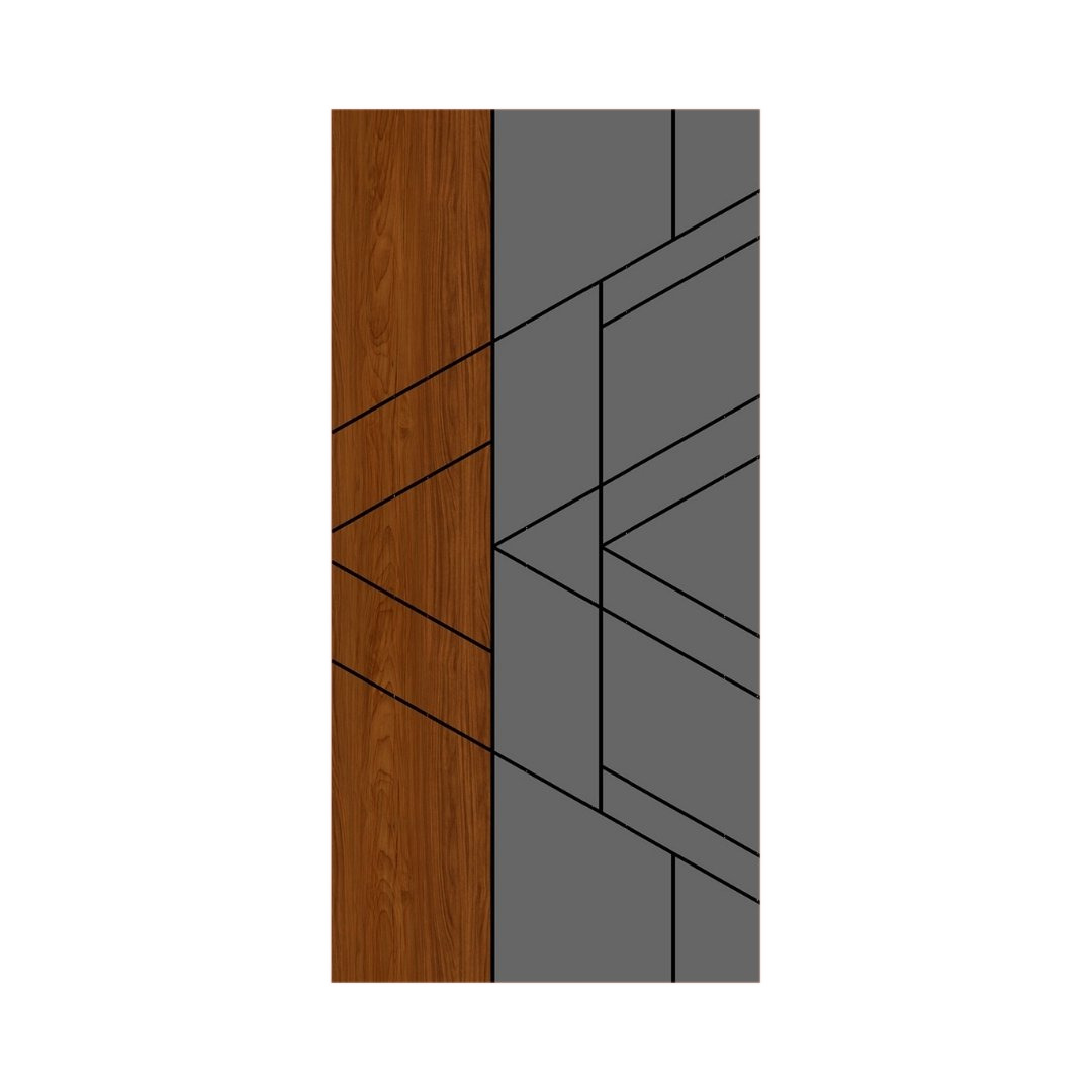 WD-M028 wooden door — designer geometric cnc design in two-tone laminate with CNC V-grooving