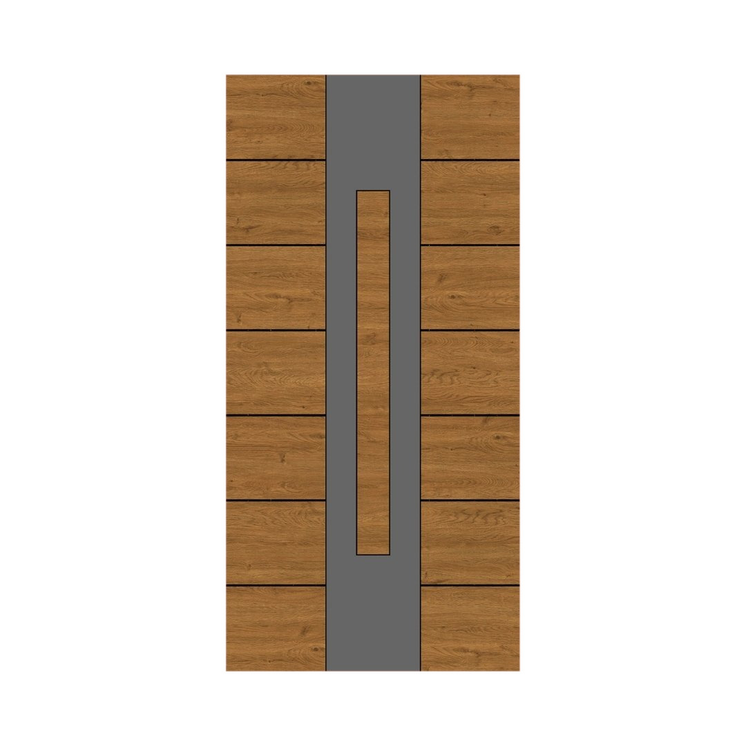 WD-M029 wooden door — designer geometric cnc design in two-tone laminate with CNC V-grooving
