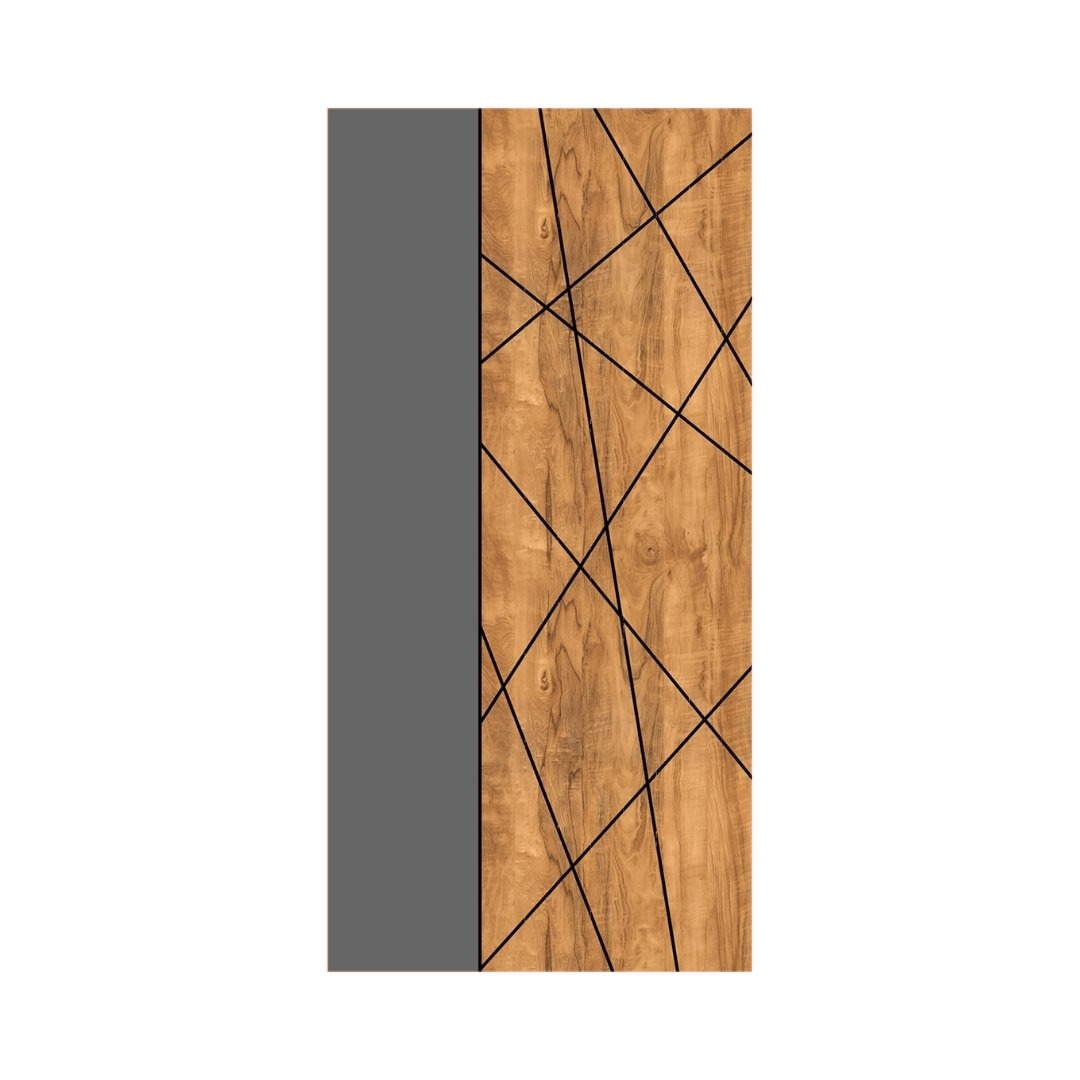 WD-M031 wooden door — designer geometric cnc design in two-tone laminate with CNC V-grooving
