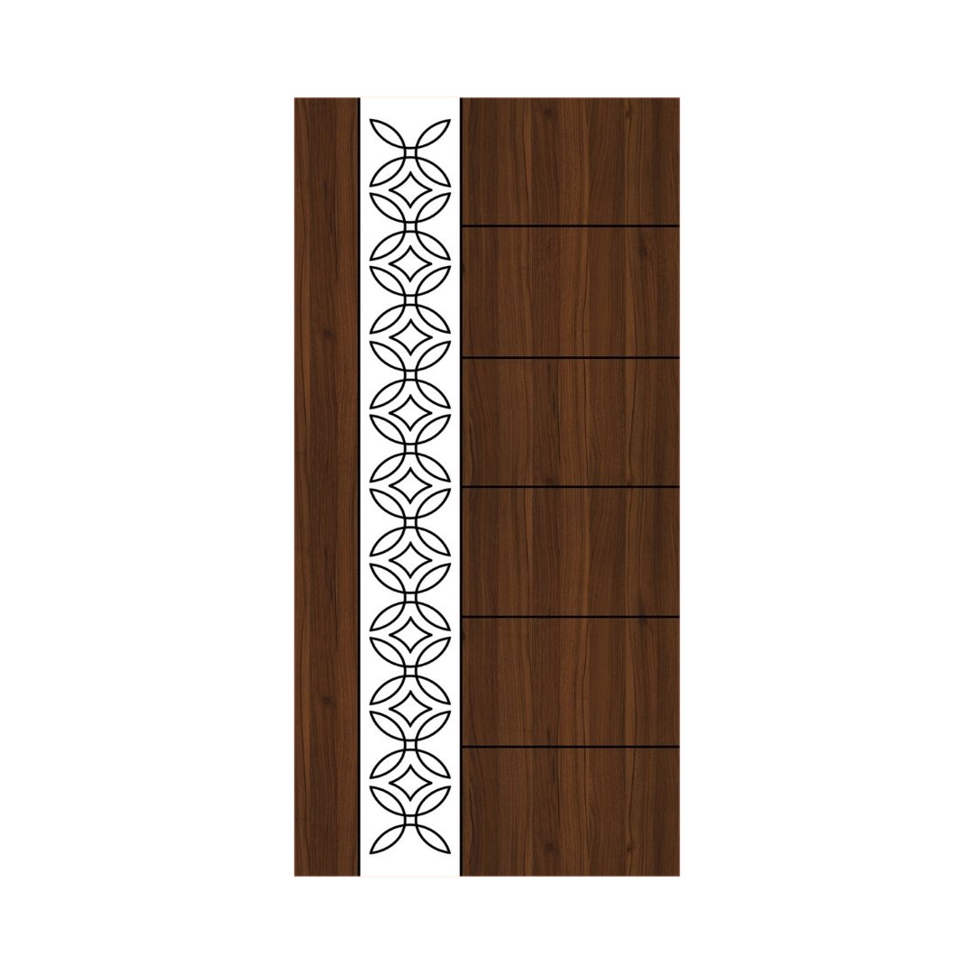 WD-M035 wooden door — designer geometric cnc design in two-tone laminate with CNC V-grooving