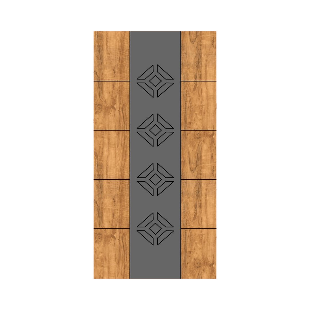 WD-M038 wooden door — designer geometric cnc design in two-tone laminate with CNC V-grooving
