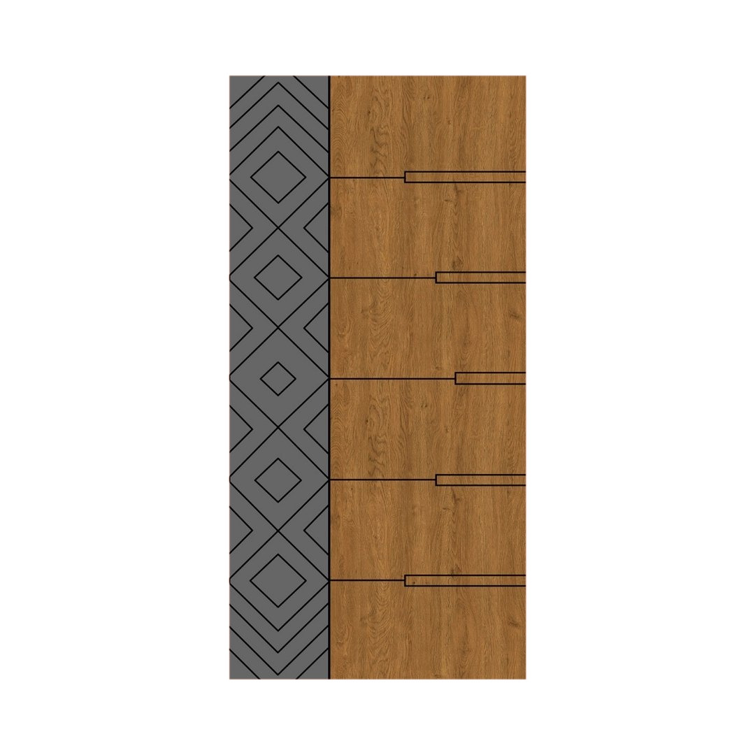 WD-M039 wooden door — designer geometric cnc design in two-tone laminate with CNC V-grooving
