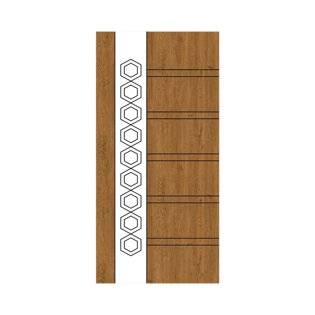 WD-M041 wooden door — designer geometric cnc design in two-tone laminate with CNC V-grooving