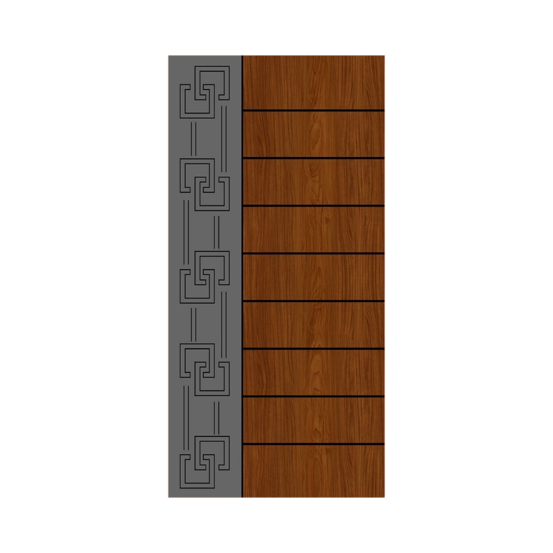 WD-M044 wooden door — designer geometric cnc design in two-tone laminate with CNC V-grooving