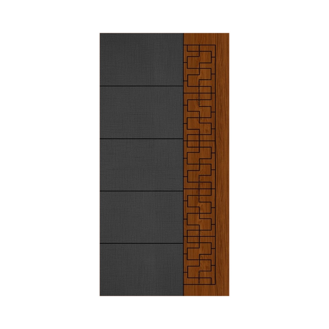 WD-M045 wooden door — designer geometric cnc design in two-tone laminate with CNC V-grooving