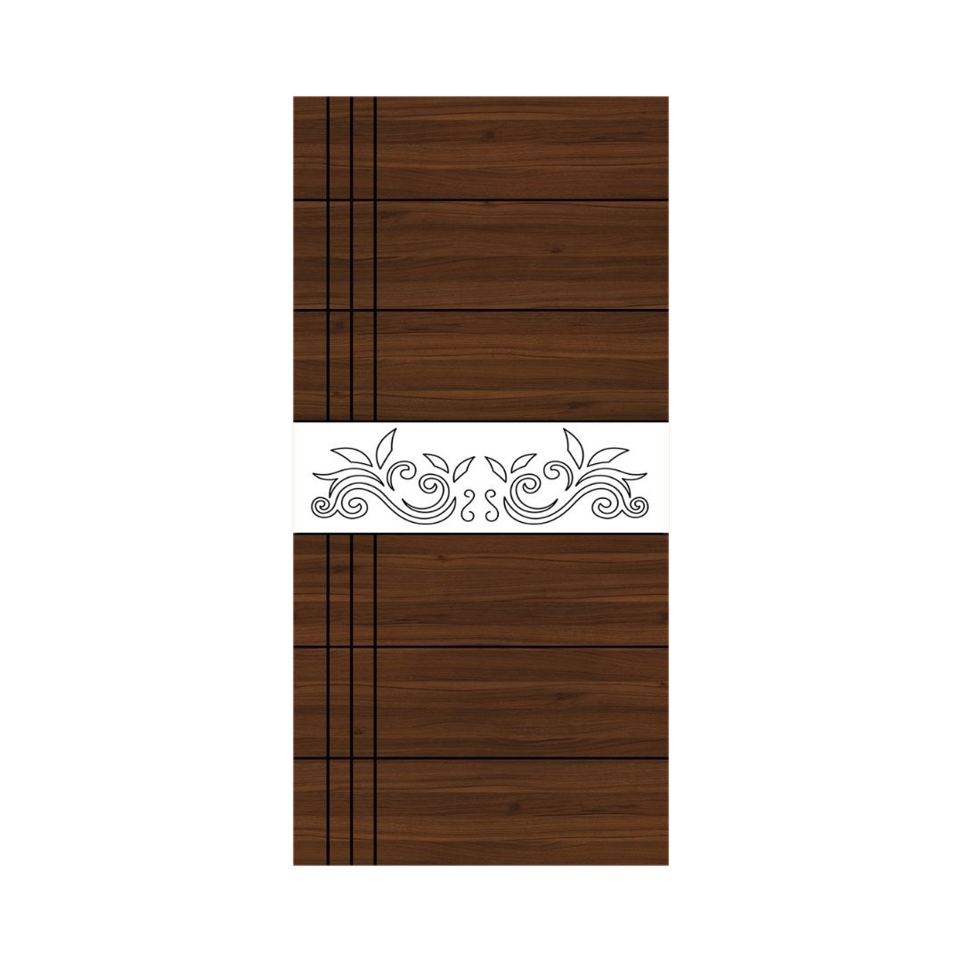 WD-M047 wooden door — designer geometric cnc design in two-tone laminate with CNC V-grooving