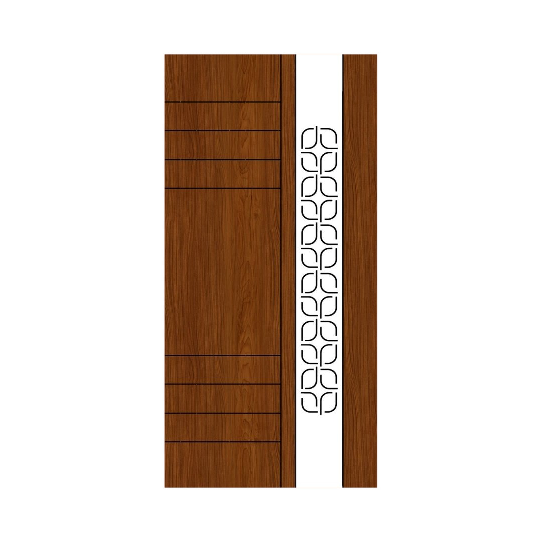 WD-M048 wooden door — designer geometric cnc design in two-tone laminate with CNC V-grooving