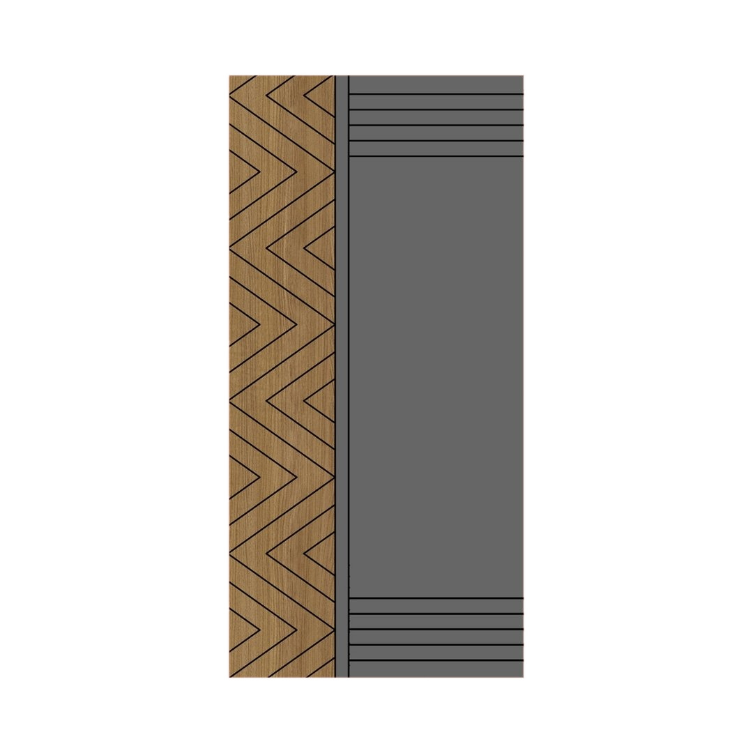 WD-M049 wooden door — designer geometric cnc design in two-tone laminate with CNC V-grooving