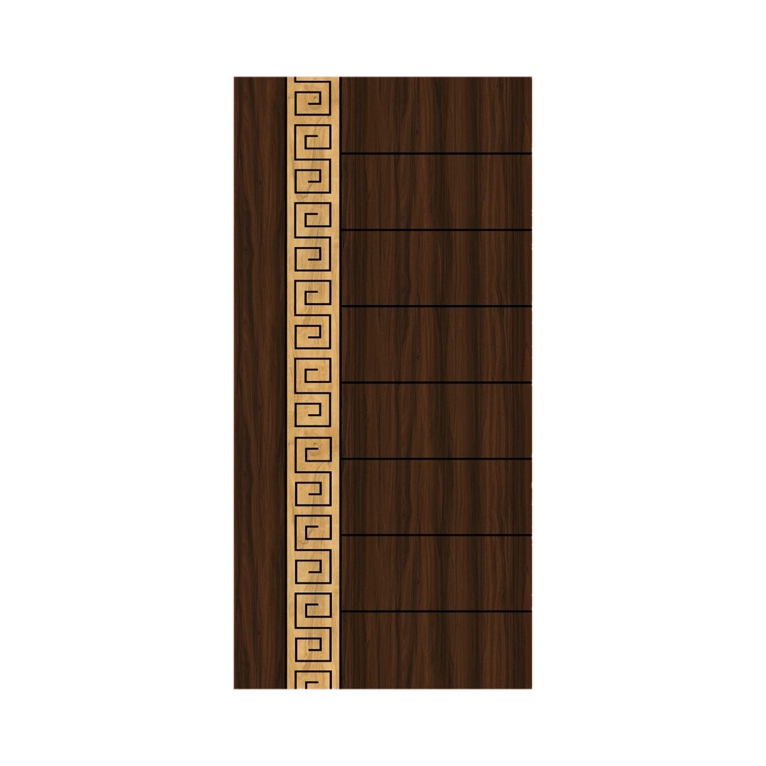 WD-M050 wooden door — designer geometric cnc design in two-tone laminate with CNC V-grooving