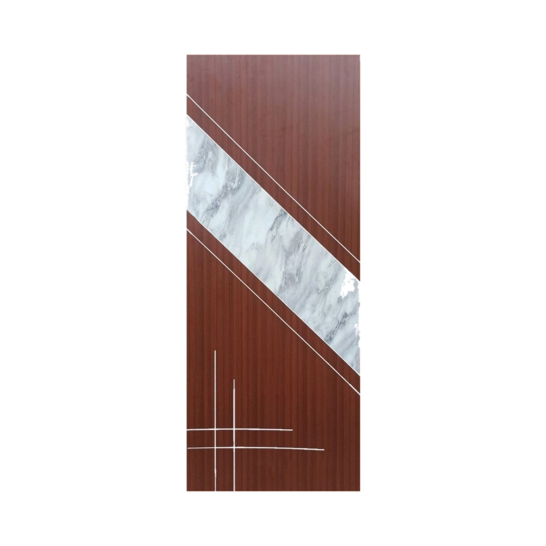 WD-M051 wooden door — designer geometric cnc design in two-tone laminate with CNC V-grooving