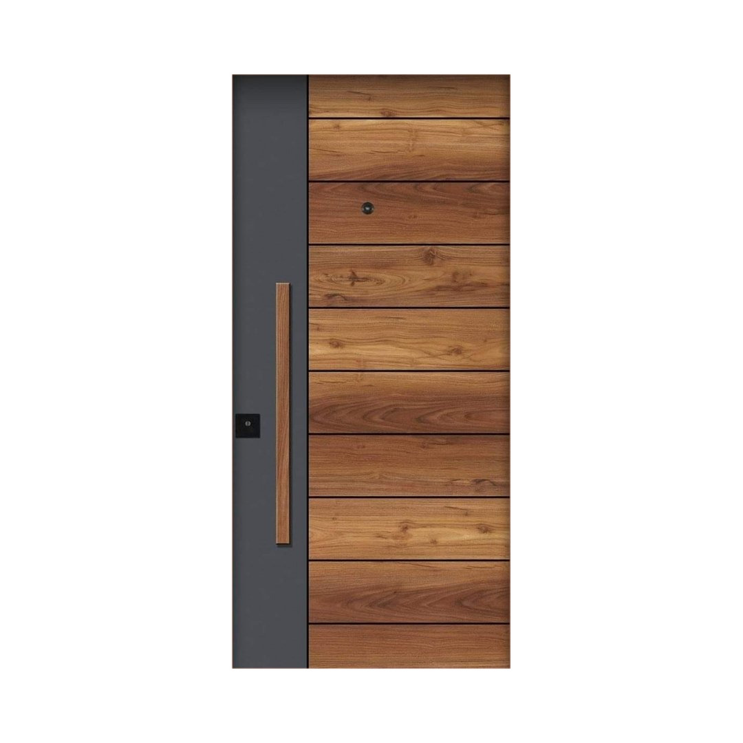 WD-M052 wooden door — designer geometric cnc design in two-tone laminate with CNC V-grooving