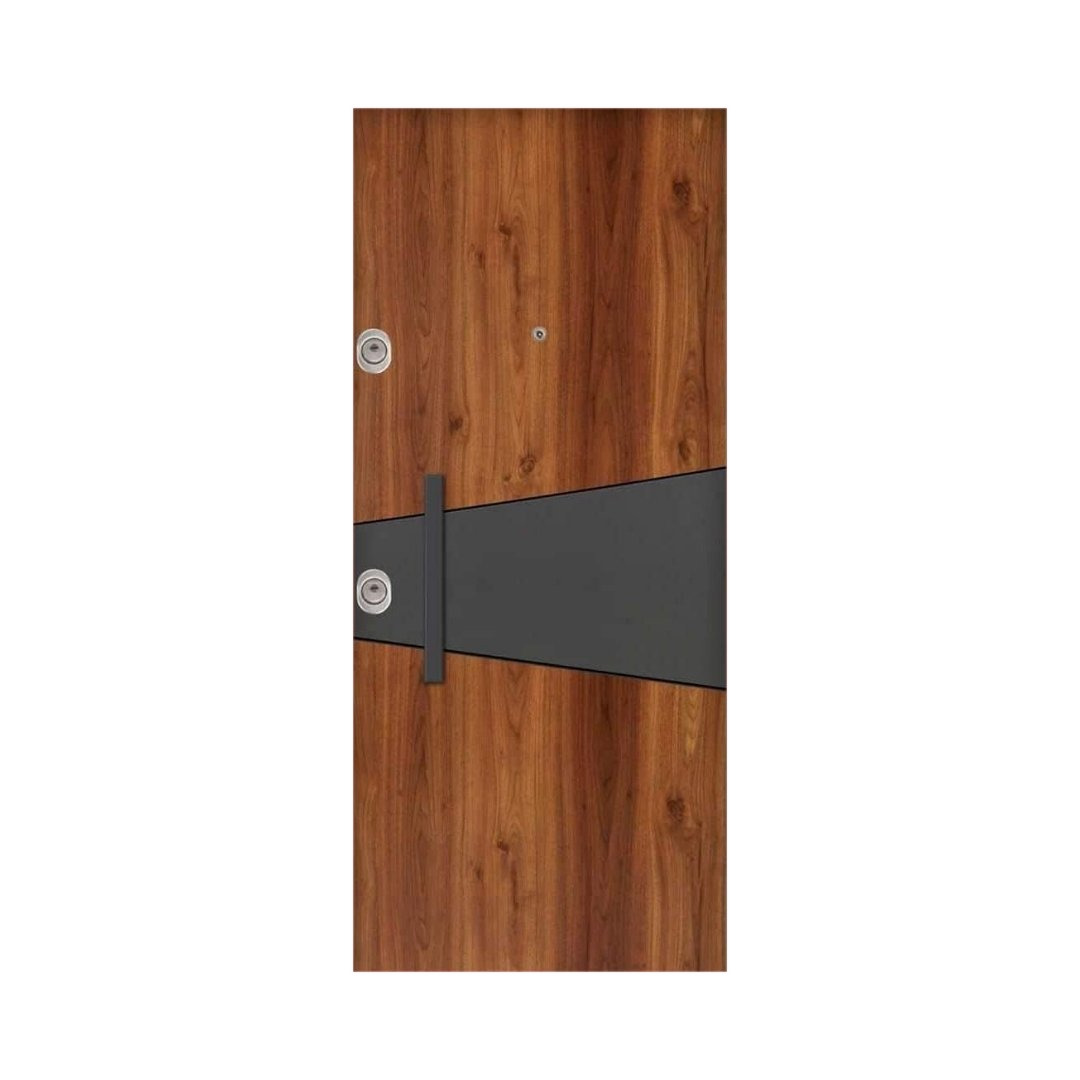 WD-M053 wooden door — designer geometric cnc design in two-tone laminate with CNC V-grooving