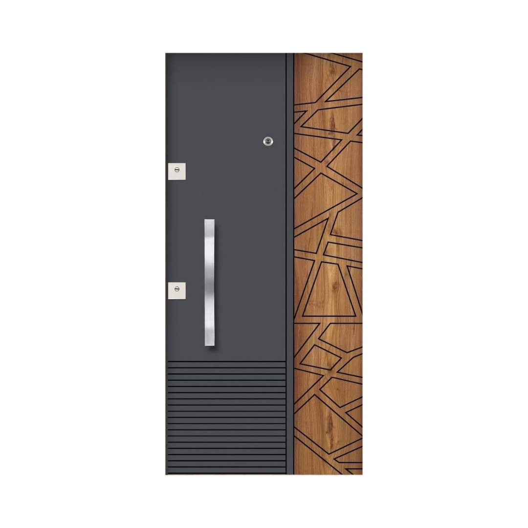 WD-M054 wooden door — designer geometric cnc design in two-tone laminate with CNC V-grooving