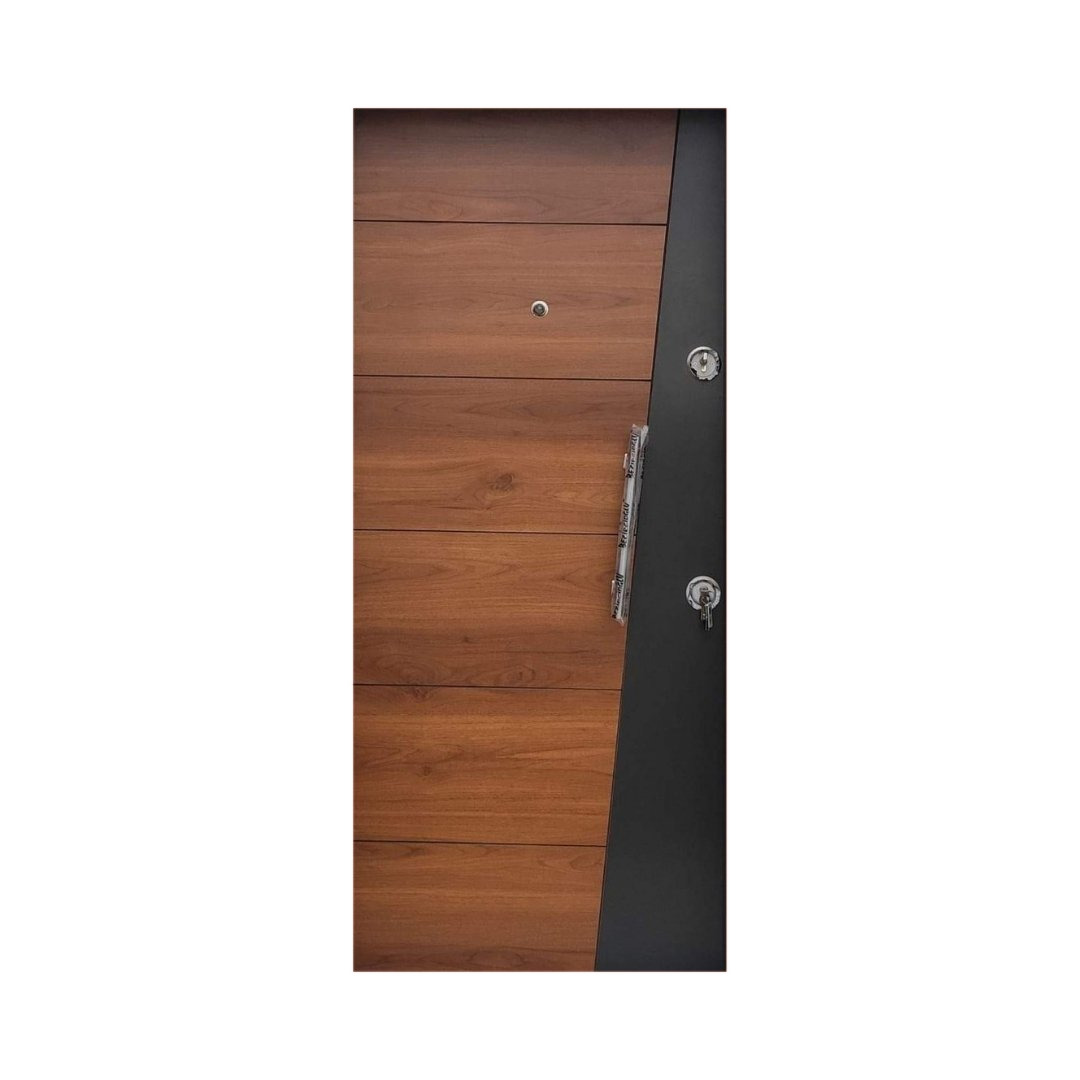 WD-M055 wooden door — designer geometric cnc design in two-tone laminate with CNC V-grooving
