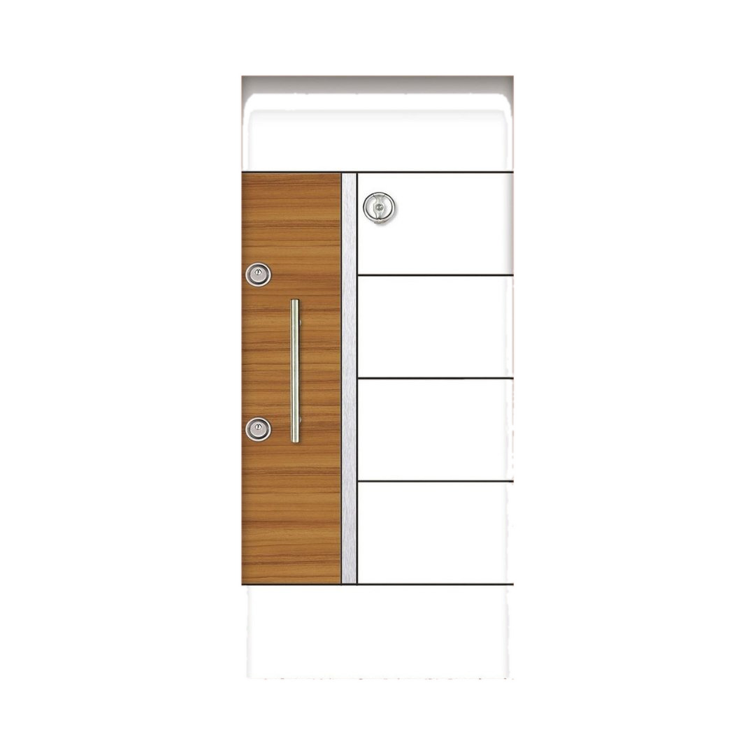 WD-M057 wooden door — designer geometric cnc design in two-tone laminate with CNC V-grooving