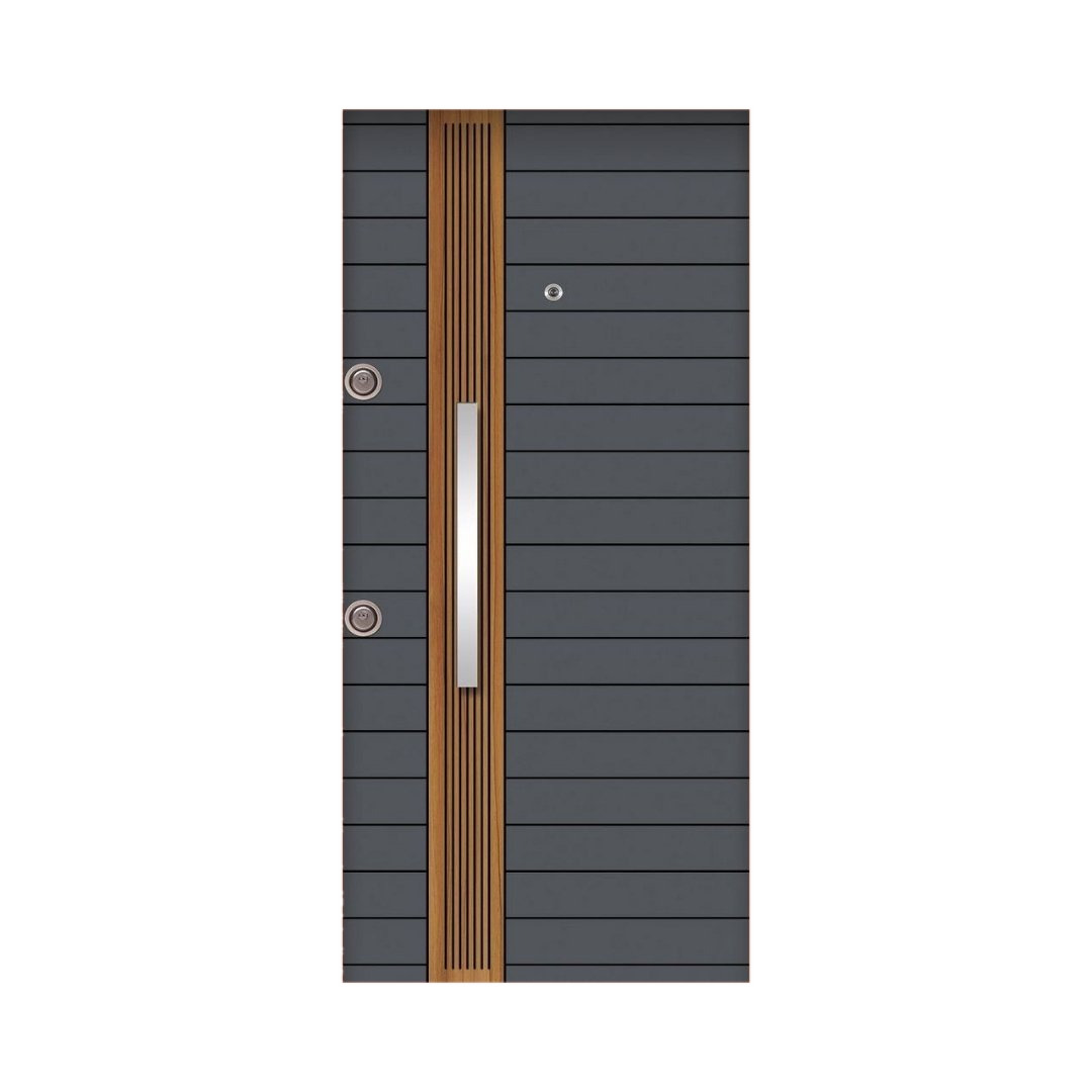 WD-M058 wooden door — designer geometric cnc design in two-tone laminate with CNC V-grooving