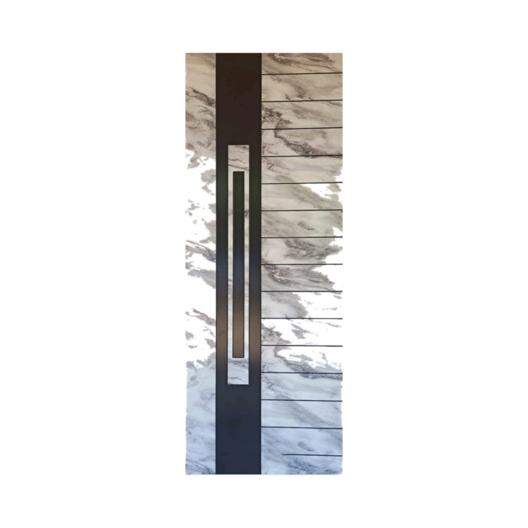 WD-M059 wooden door — designer geometric cnc design in two-tone laminate with CNC V-grooving