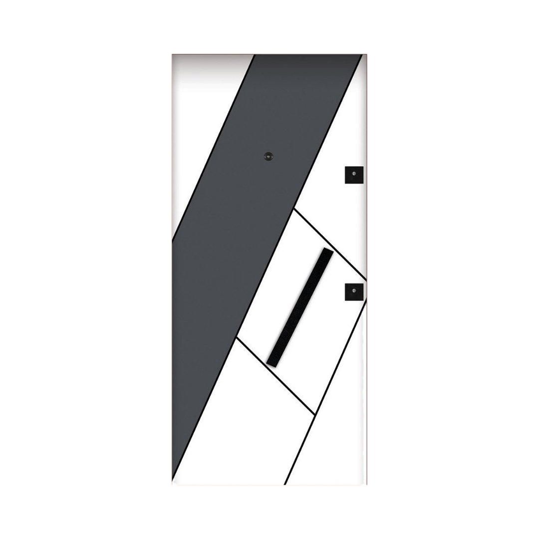 WD-M061 wooden door — designer geometric cnc design in two-tone laminate with CNC V-grooving