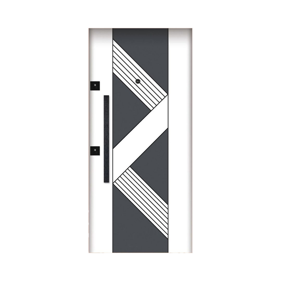 WD-M062 wooden door — designer geometric cnc design in two-tone laminate with CNC V-grooving