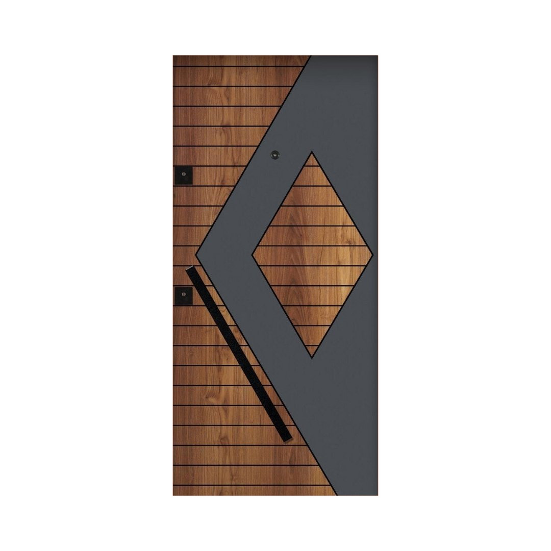 WD-M063 wooden door — designer geometric cnc design in two-tone laminate with CNC V-grooving
