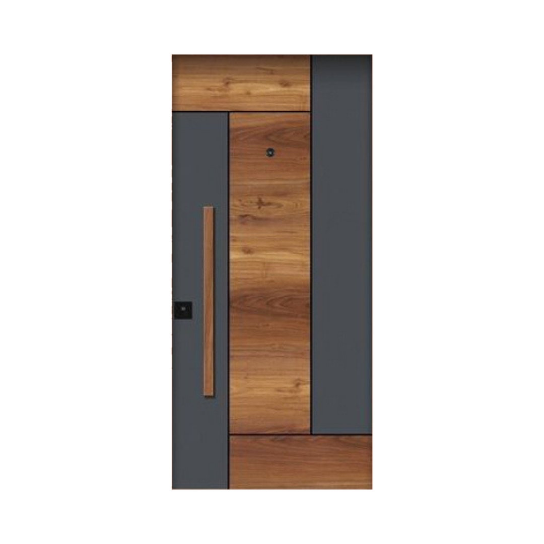 WD-M065 wooden door — designer geometric cnc design in two-tone laminate with CNC V-grooving