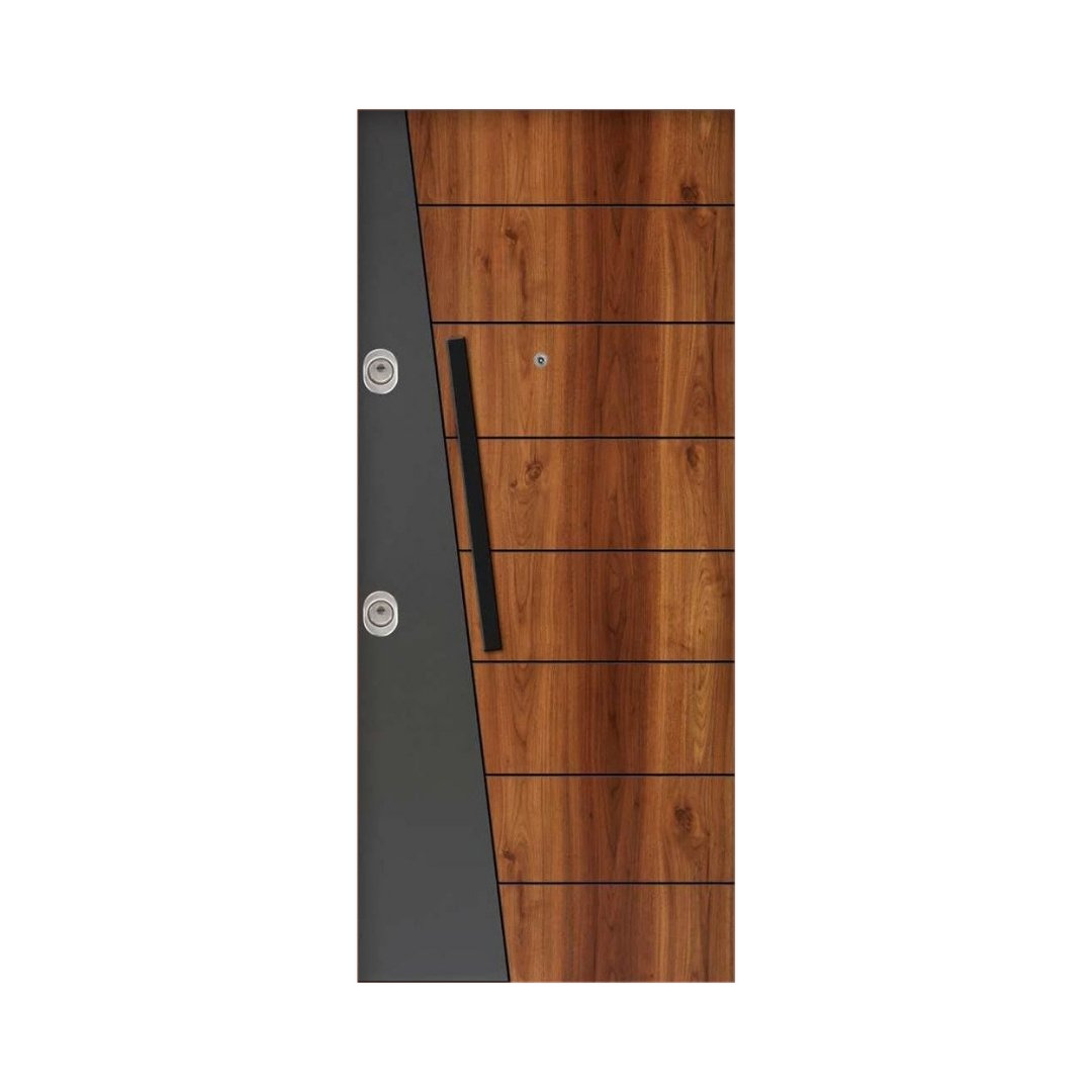 WD-M066 wooden door — designer geometric cnc design in two-tone laminate with CNC V-grooving
