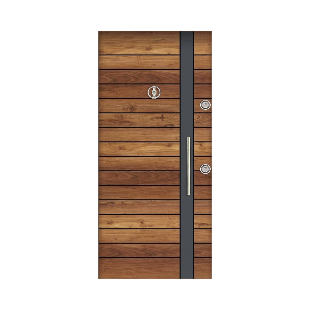 WD-M067 wooden door — designer geometric cnc design in two-tone laminate with CNC V-grooving