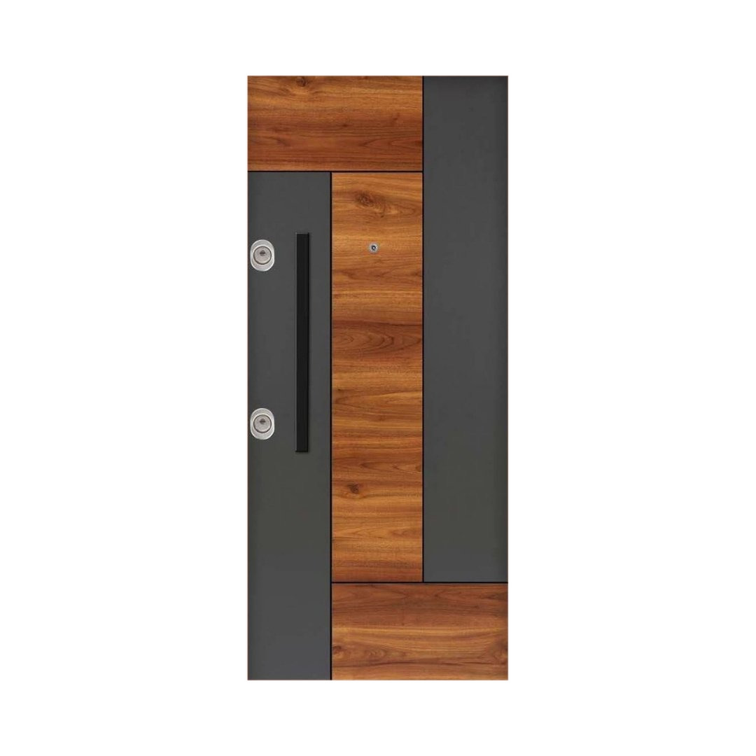 WD-M068 wooden door — designer geometric cnc design in two-tone laminate with CNC V-grooving