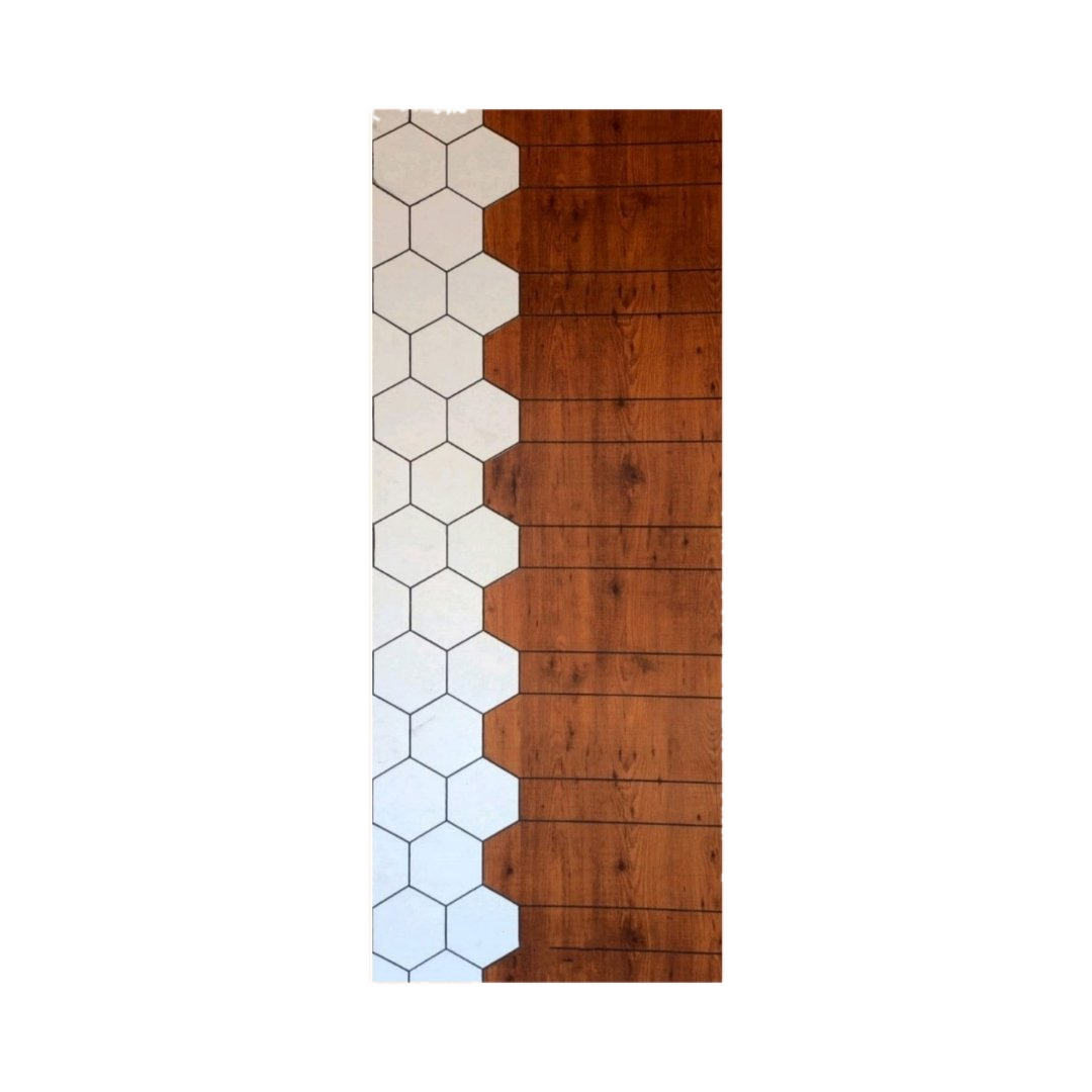 WD-M070 wooden door — designer geometric cnc design in two-tone laminate with CNC V-grooving