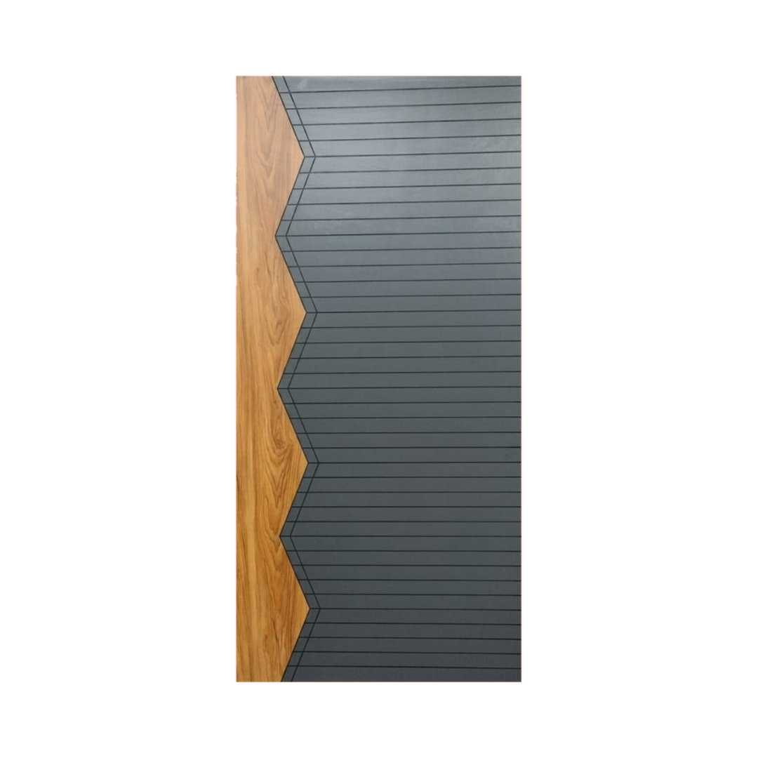 WD-M072 wooden door — designer geometric cnc design in two-tone laminate with CNC V-grooving