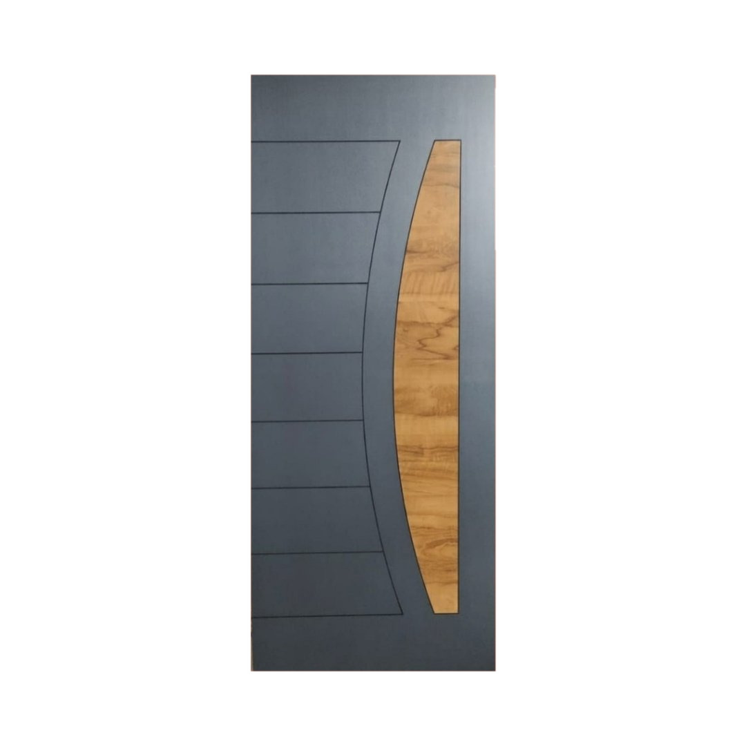 WD-M073 wooden door — designer geometric cnc design in two-tone laminate with CNC V-grooving
