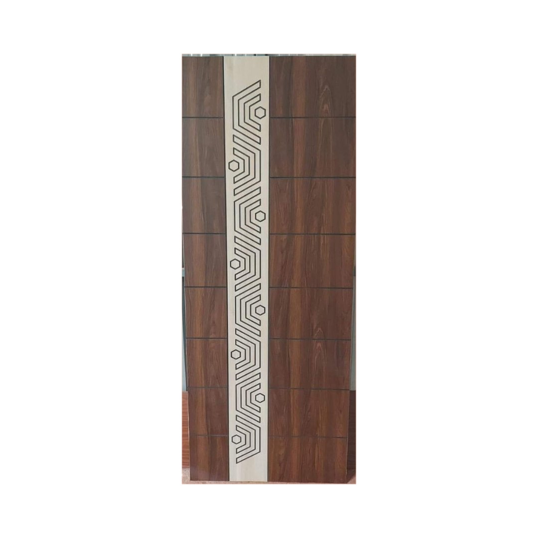 WD-M074 wooden door — designer geometric cnc design in two-tone laminate with CNC V-grooving