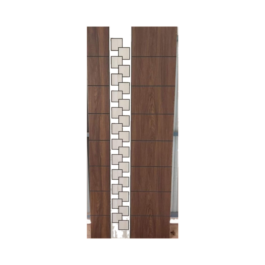 WD-M076 wooden door — designer geometric cnc design in two-tone laminate with CNC V-grooving