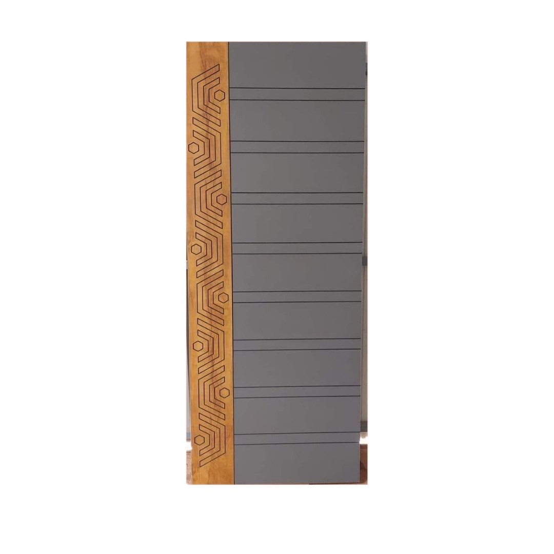 WD-M077 wooden door — designer geometric cnc design in two-tone laminate with CNC V-grooving