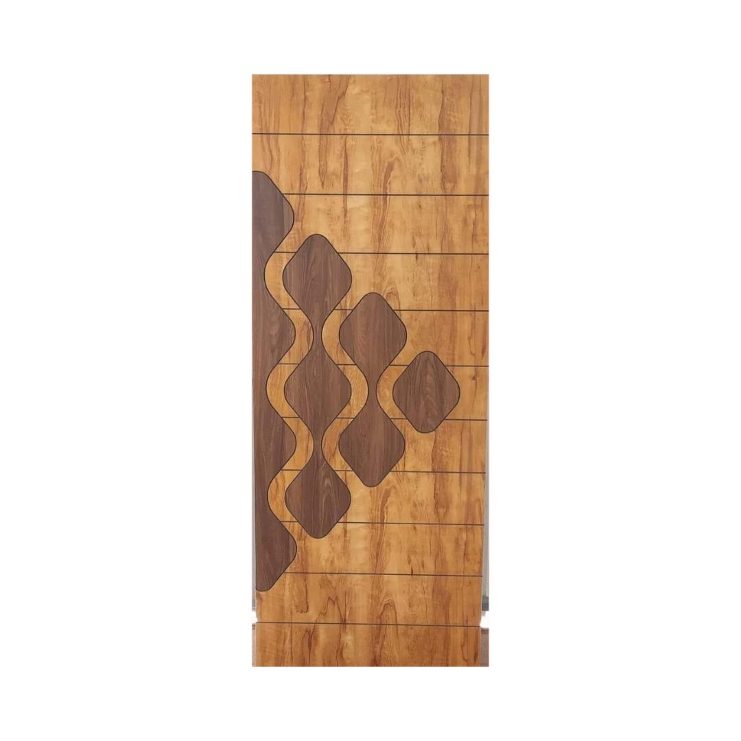 WD-M079 wooden door — designer geometric cnc design in two-tone laminate with CNC V-grooving