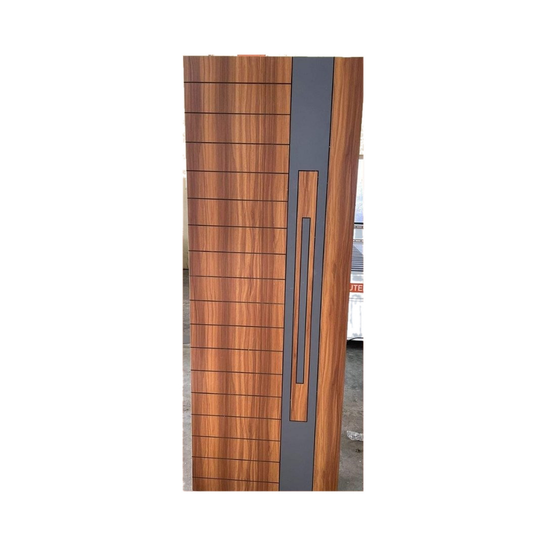 WD-M081 wooden door — designer geometric cnc design in two-tone laminate with CNC V-grooving